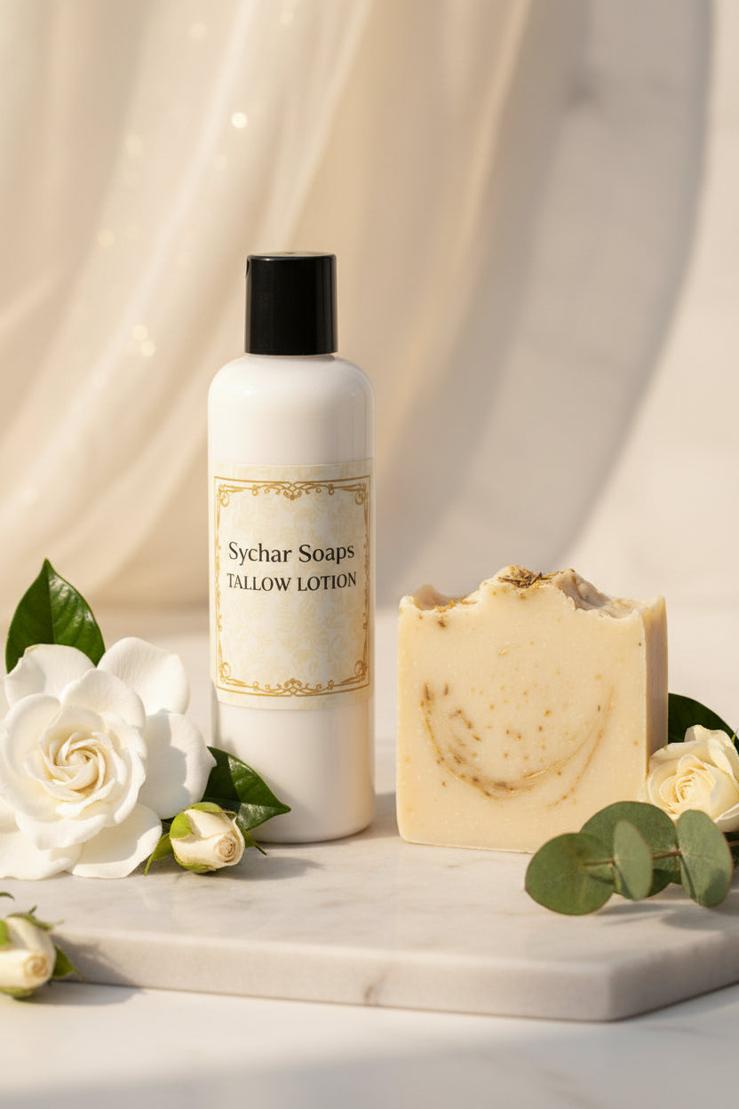 Nourishing Skin Duo Set.| 8 oz. Tallow Lotion | 1 Handcrafted Soap Bar